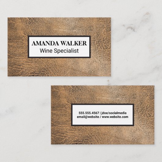 Bruin lederen textiel visitekaartje (Voorkant / Achterkant)