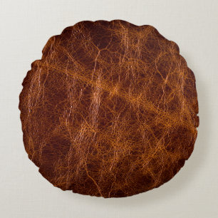 Bruin lederen texturele abstract, kunstmatig, acht rond kussen