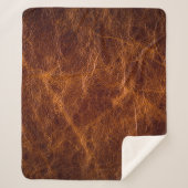 Bruin lederen textureleder, textuur, achtergrond,  sherpa deken (Voorkant)