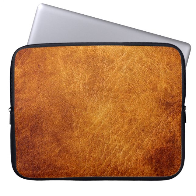 Bruin lederen textuur laptop sleeve (Voorkant)
