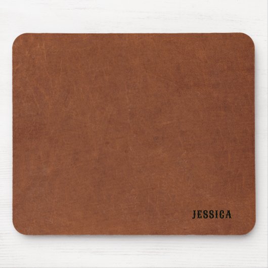 bruin lederen textuur monogram muismat (Voorkant)