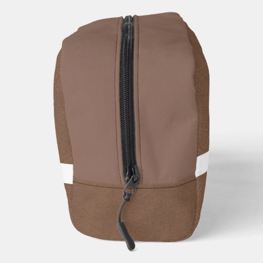 Bruin Lederen Textuur Trim Wit Monogram Naam Toilettasje (Rechts)