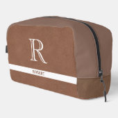 Bruin Lederen Textuur Trim Wit Monogram Naam Toilettasje (Rechterhoek)