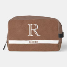 Bruin Lederen Textuur Trim Wit Monogram Naam