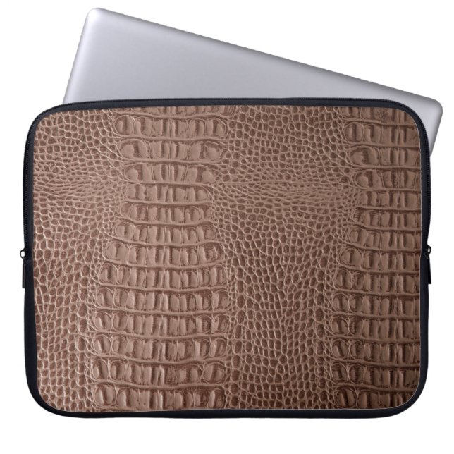 Bruin lederen textuurachtergrond, macroski dicht laptop sleeve (Voorkant)