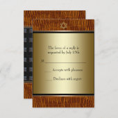 Bruin Lederen Zwart Bar Mitzvah RSVP (Voorkant / Achterkant)