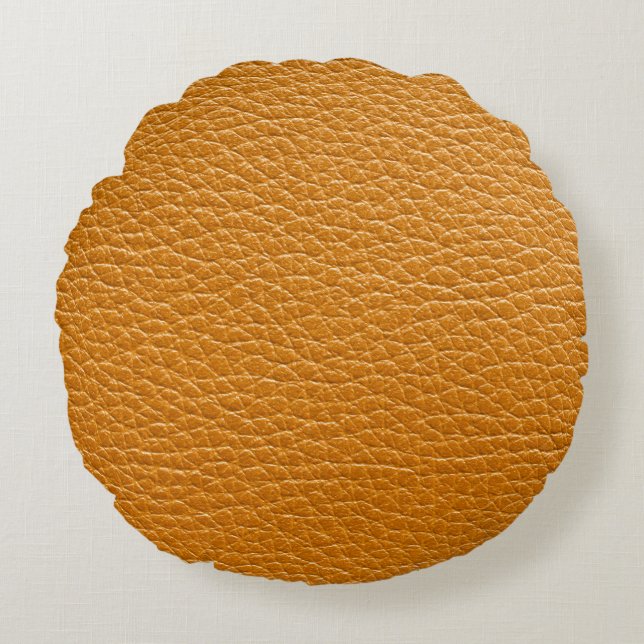 Bruin leer, close-up textuur achtergrond. rond kussen (Voorkant)