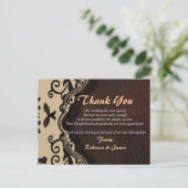 Bruin leer Damask Country Wedding Dank u Briefkaart (Staand voorkant)