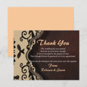 Bruin leer Damask Country Wedding Dank u Briefkaart (Voorkant / Achterkant)