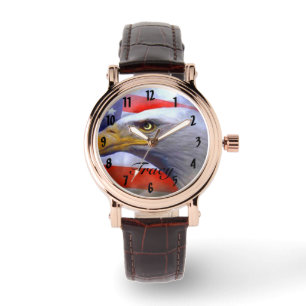 Bruin leer Eagle Horloge