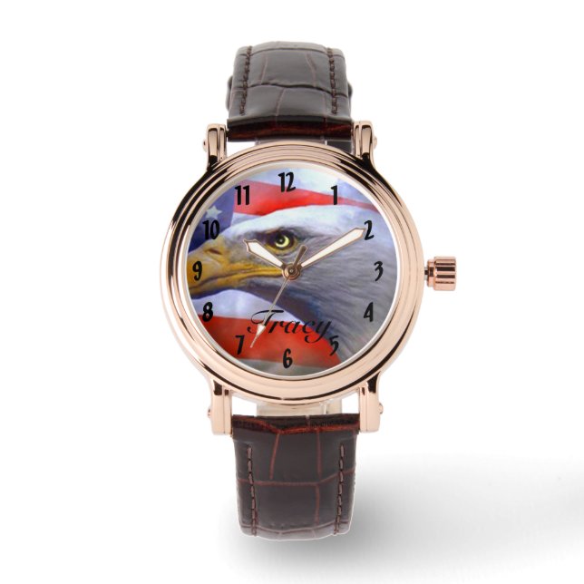 Bruin leer Eagle Horloge (Voorkant)