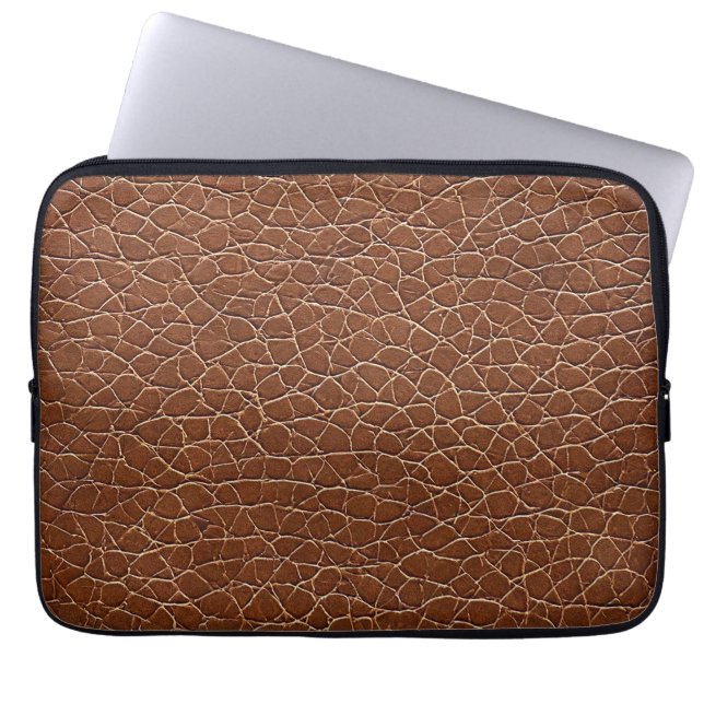Bruin leer effect patroon laptop sleeve (Voorkant)