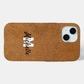 Bruin leer gepersonaliseerde naam monogram Case-Mate iPhone case (Achterkant (horizontaal))