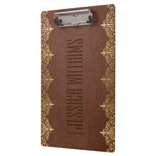 Bruin leer & gouden kanten print klembord (Links)