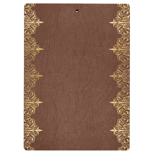 Bruin leer & gouden kanten print klembord (Achterkant)