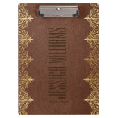Bruin leer & gouden kanten print klembord (Voorkant)