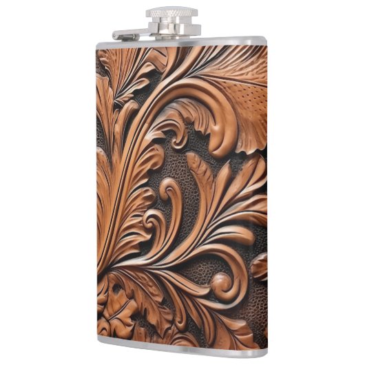 Bruin leer in reliëf heupfles (Links)