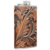 Bruin leer in reliëf heupfles (Rechts)