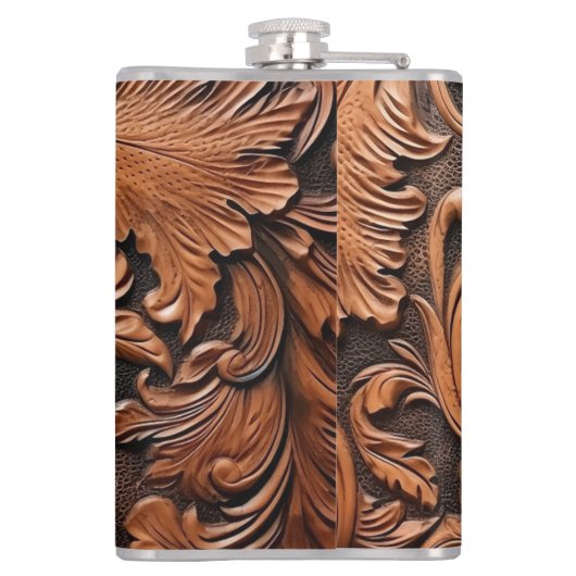 Bruin leer in reliëf heupfles (Achterkant)