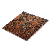 Bruin leer in reliëf tegeltje (Zijkant)