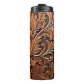 Bruin leer in reliëf thermosbeker (Voorkant)