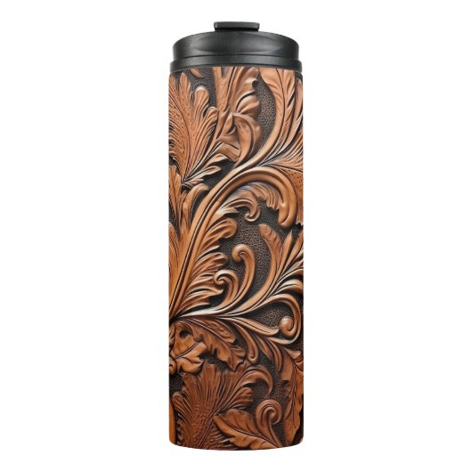Bruin leer in reliëf thermosbeker (Voorkant)