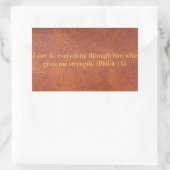 Bruin leer met bijbelvers rechthoekige sticker (Tas)