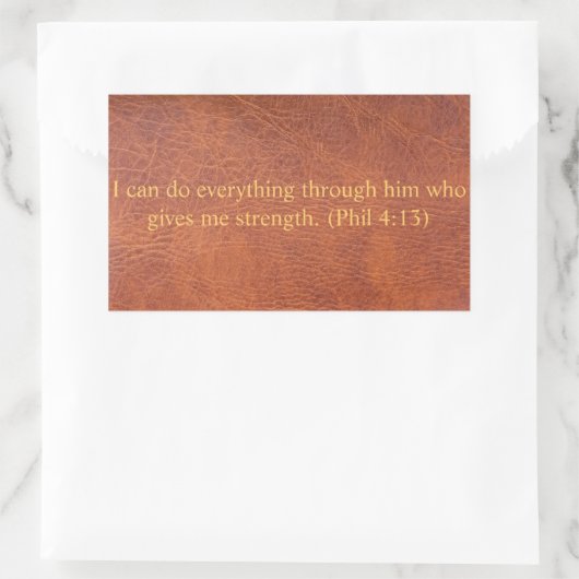 Bruin leer met bijbelvers rechthoekige sticker (Tas)