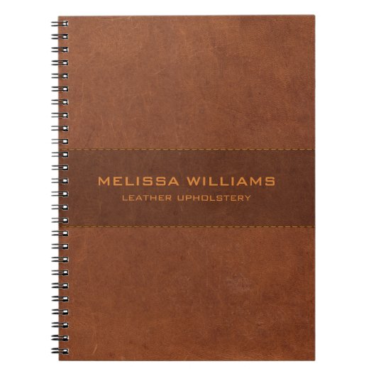 Bruin leer met hechtingen effect notitieboek (Voorkant)