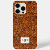 Bruin Leer Met Stempel Monogram Case-Mate iPhone Case (Achterkant)