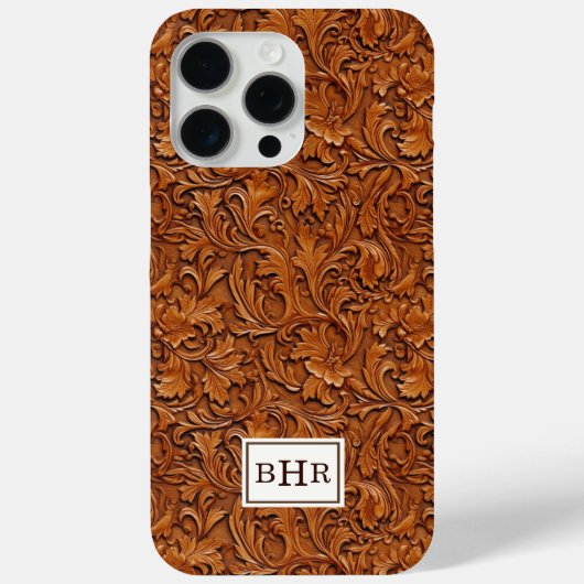 Bruin Leer Met Stempel Monogram Case-Mate iPhone Case (Achterkant)