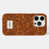 Bruin Leer Met Stempel Monogram Case-Mate iPhone Case (Achterkant (horizontaal))