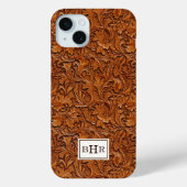 Bruin Leer Met Stempel Monogram Case-Mate iPhone Case (Achterkant)