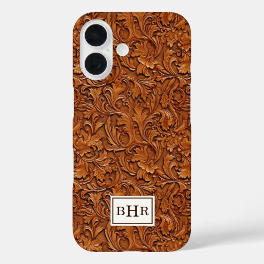 Bruin Leer Met Stempel Monogram Case-Mate iPhone Case (Achterkant)