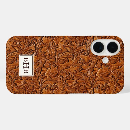 Bruin Leer Met Stempel Monogram Case-Mate iPhone Case (Achterkant (horizontaal))