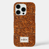 Bruin Leer Met Stempel Monogram Case-Mate iPhone Case (Achterkant)