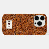 Bruin Leer Met Stempel Monogram Case-Mate iPhone Case (Achterkant (horizontaal))