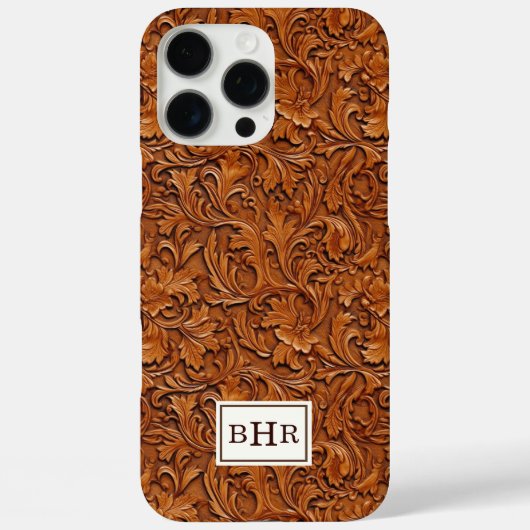 Bruin Leer Met Stempel Monogram Case-Mate iPhone Case (Achterkant)