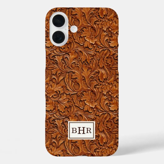 Bruin Leer Met Stempel Monogram Case-Mate iPhone Case (Achterkant)