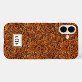 Bruin Leer Met Stempel Monogram Case-Mate iPhone Case (Achterkant (horizontaal))