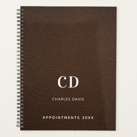 Bruin leer monogram initialen 2026 planner (Voorkant)