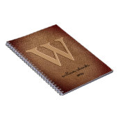 Bruin leer Rustieke monogram zwart script naam Notitieboek (Rechterzijde)