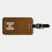 Bruin leer Vet Monogram Mannelijk Bagagelabel (Voorkant horizontaal)