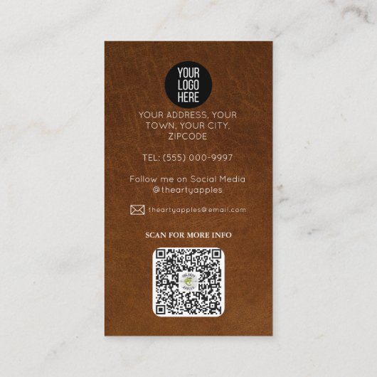 Bruin leer werknemer zadelmaker luxe branding visitekaartje (Achterkant)