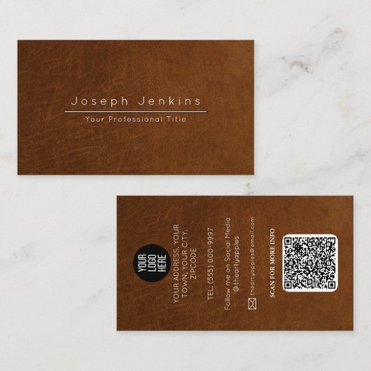 Bruin leer werknemer zadelmaker luxe branding visitekaartje (Voorkant / Achterkant)