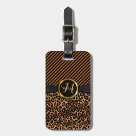 Bruin leopard Animal Pattern - Monogram Bagagelabel