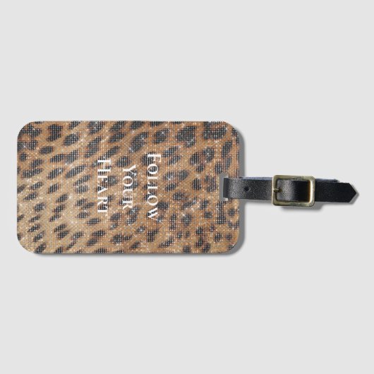 Bruin Leopard Animal Print Sparkle Bagagelabel (Voorkant (horizontaal))