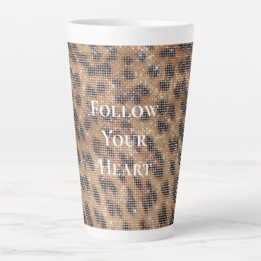 Bruin Leopard Animal Print Sparkle Latte Mok (Voorkant)