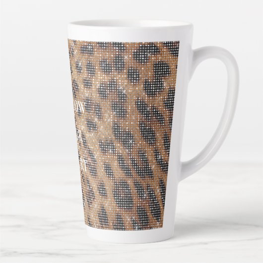 Bruin Leopard Animal Print Sparkle Latte Mok (Rechts)