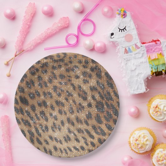 Bruin Leopard Animal Print Sparkle Papieren Bordje (Feest)